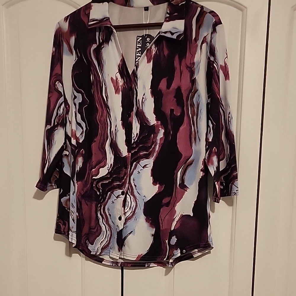 Geneva Women's Abstract Print Top - Black, White, Purple